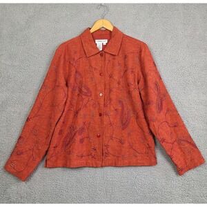 Coldwater Creek Blazer Womens Medium Orange Embroidered Linen Blend Lined Jacket